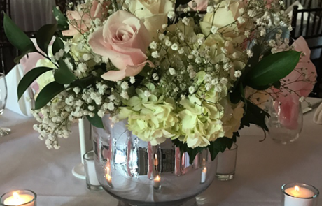 decorative flowers at wedding reception