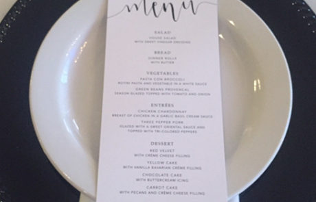 menu at wedding reception
